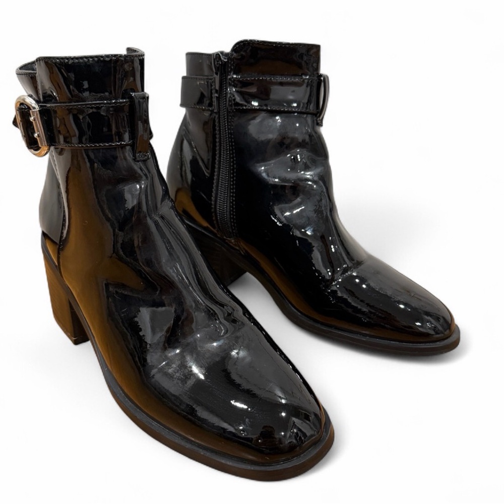 Black Patent Leather Ankle Boots